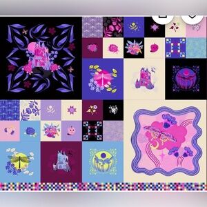 2 Ruby Star Glow Garden Fabric Panels